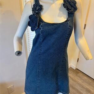 Denim Blue Dress with Floral Accents